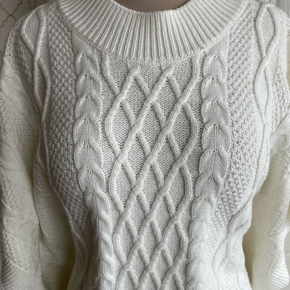 J.Crew Fisherman Women's White Cable Knit Poncho Sweater, One Size - Picture 5 of 10